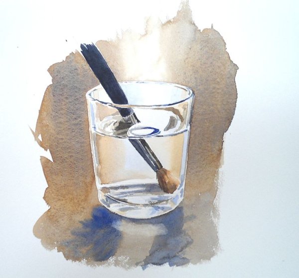 Стакан с водой акварелью