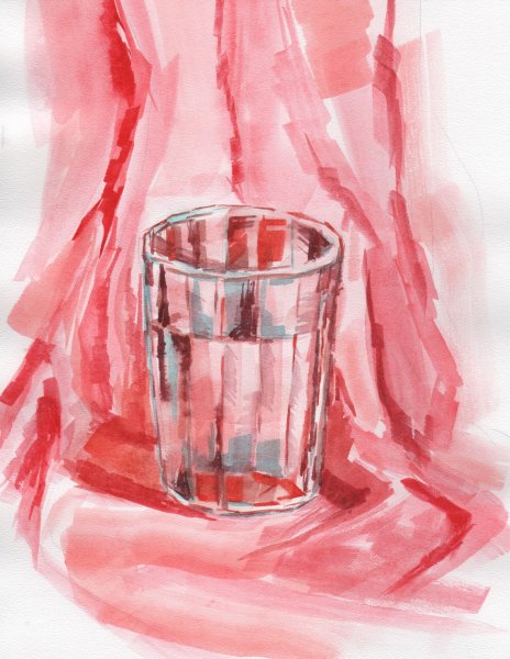 Стеклянный стакан акварелью