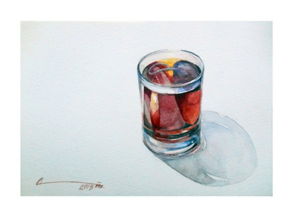 Стеклянный стакан акварелью