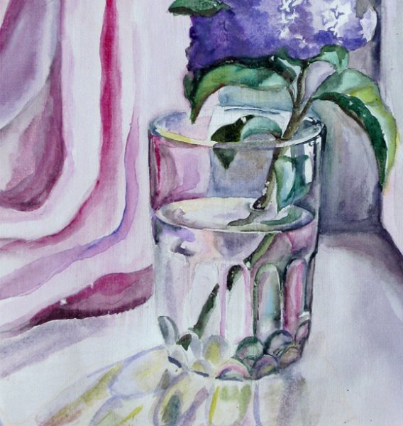 Стеклянный стакан акварелью