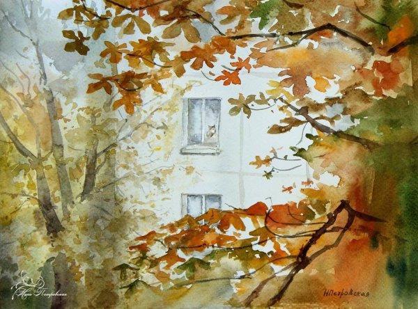 Вид за окном осень живопись