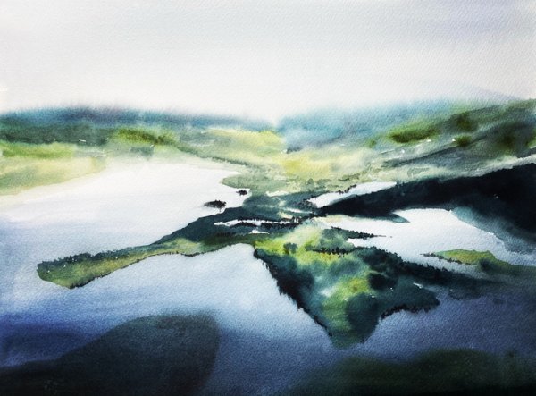 Акварель село природа