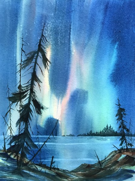Северный пейзаж акварелью