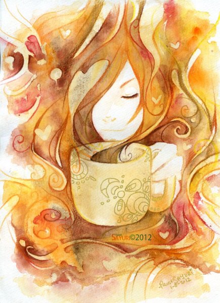 Девушка в кофейной чашке арт
