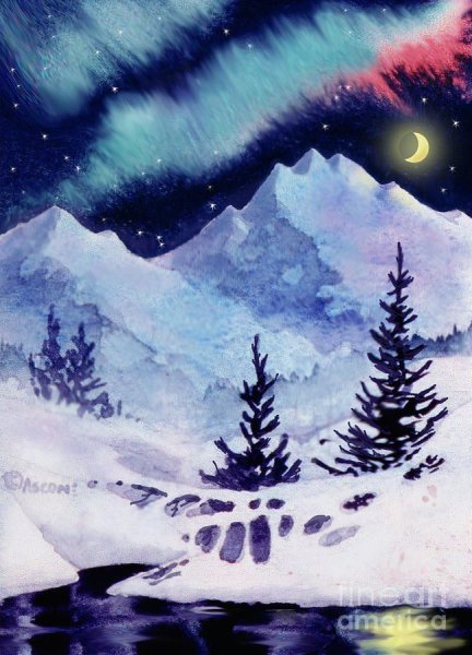 Северное сияние акварелью