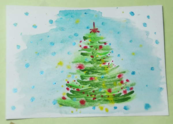 Елка сбоку акварель