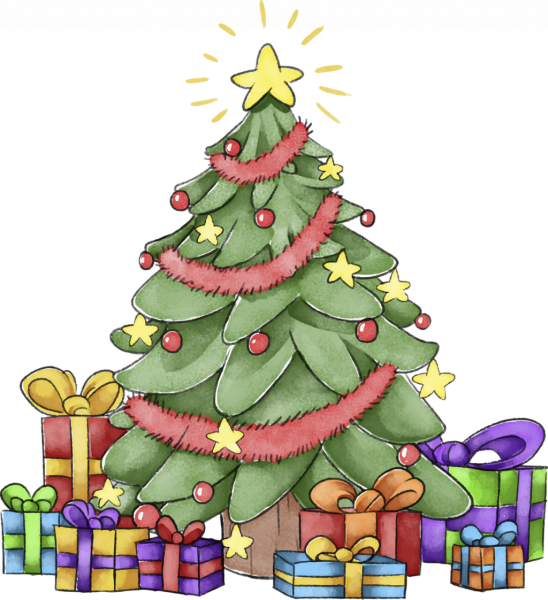 Елка новый год акварель