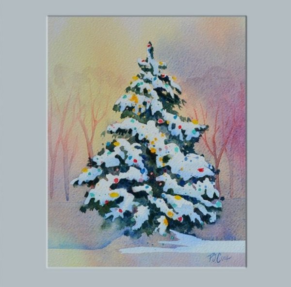 Новогодние открытки акварелью