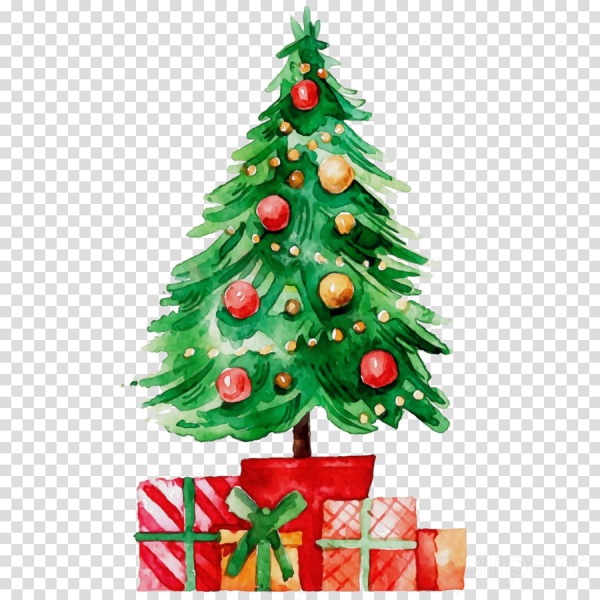 Новогодняя елка акварель