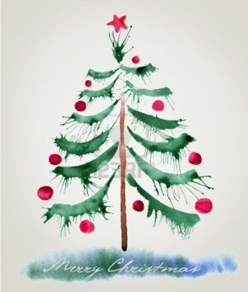 Новогодняя елка акварель