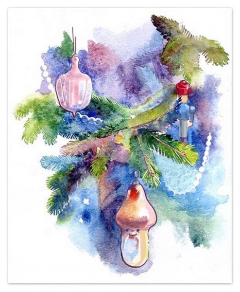 Елочка акварелью