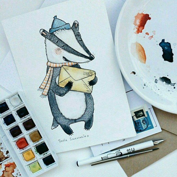 Милые новогодние рисунки акварелью для скетчбука