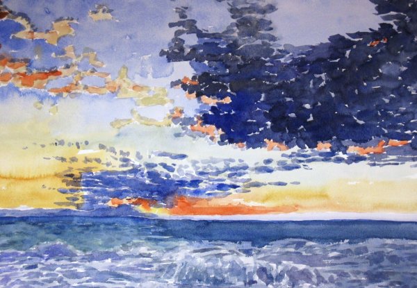 Акварельные рисунки море солнце