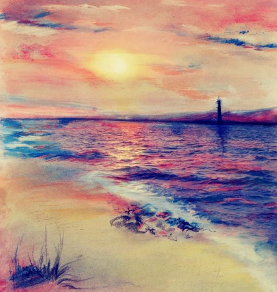 Рассвет на море акварель