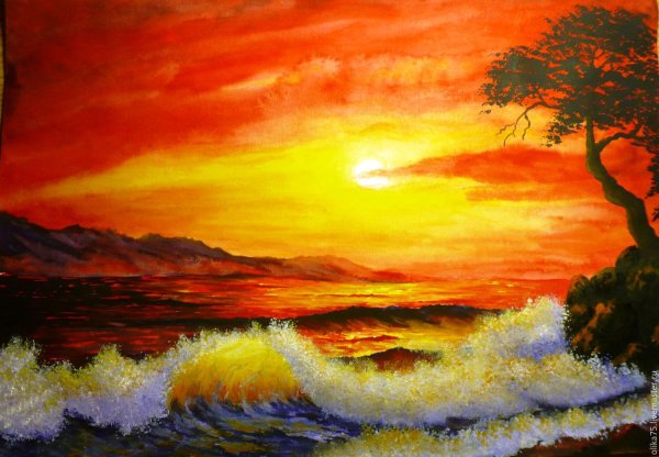 Закат акриловыми красками