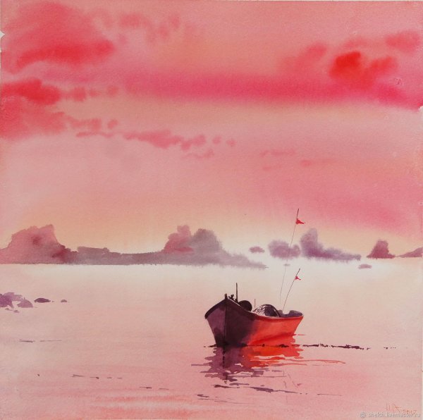 Закат гуашью