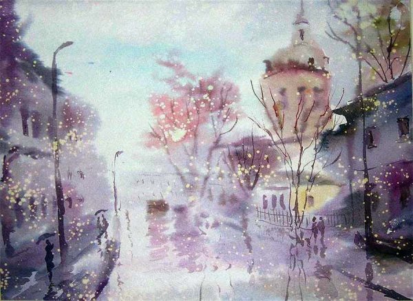 Зимние цветы акварель