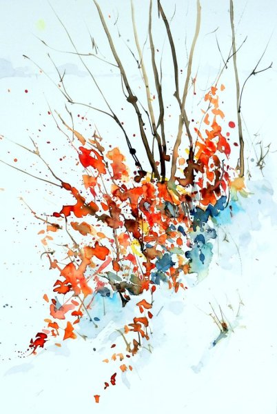 Дождливая осень акварелью