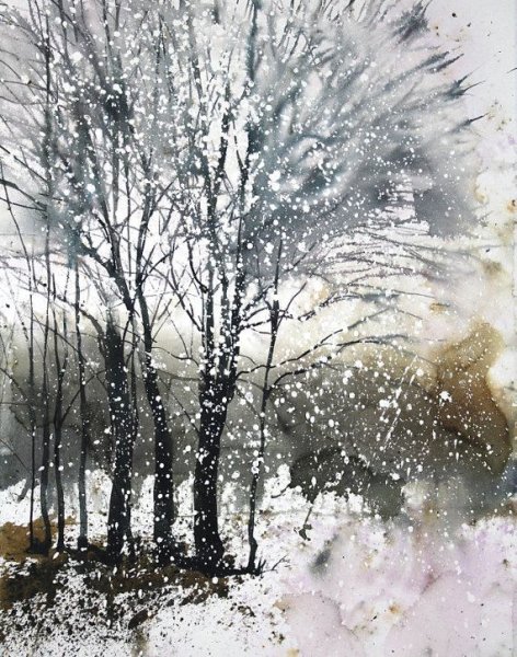 Поздняя осень живопись акварель