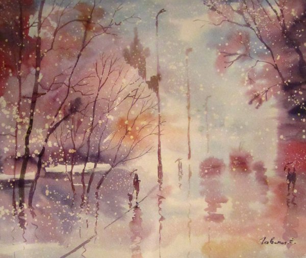 Осенний пейзаж акварель художник Арсенин