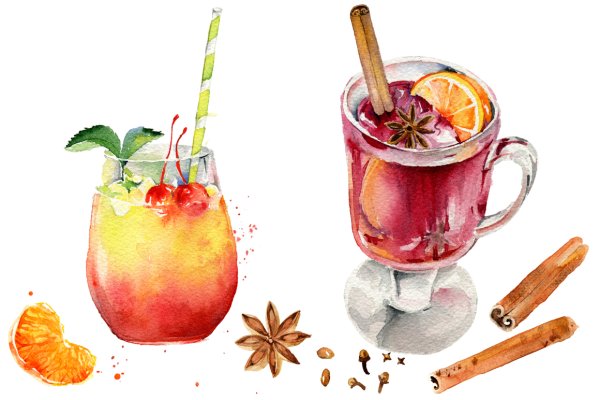 Напитки и коктейли акварель