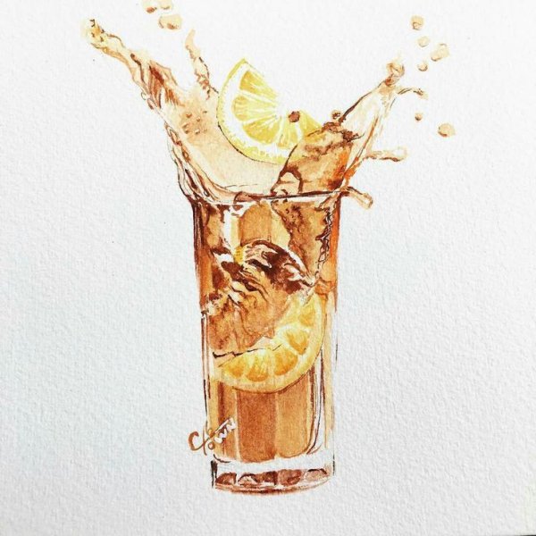 Акварельные скетчи коктейли