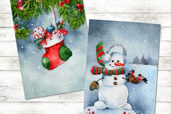 Новогодние открытки акварелью