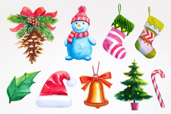 Елочные украшения акварель