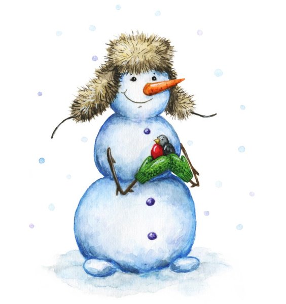 Снеговик акварель