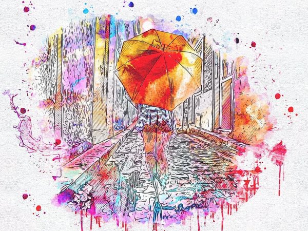 Зонтик акварель