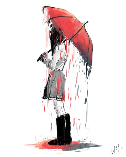 Девочка с зонтом акварель