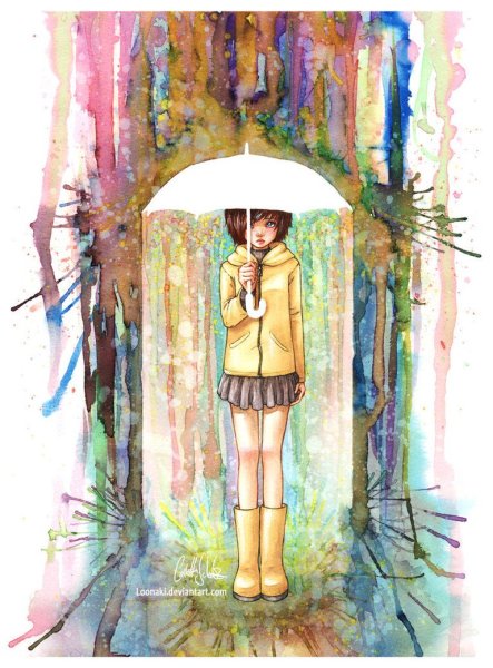 Девочка под дождем с зонтиком