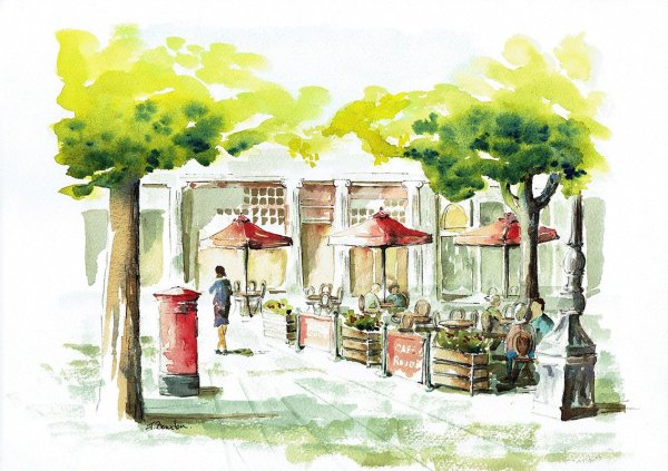 Италия кафе акварель