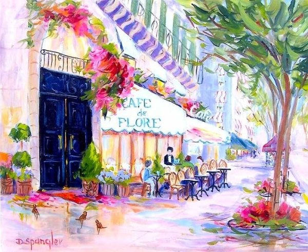 Париж кафе акварель