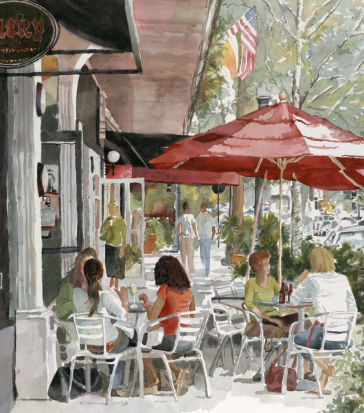 Уличное кафе акварель
