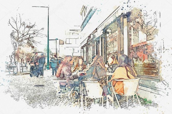 Акварель люди в кафе