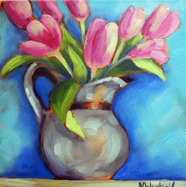 Тюльпаны в вазе акварелью