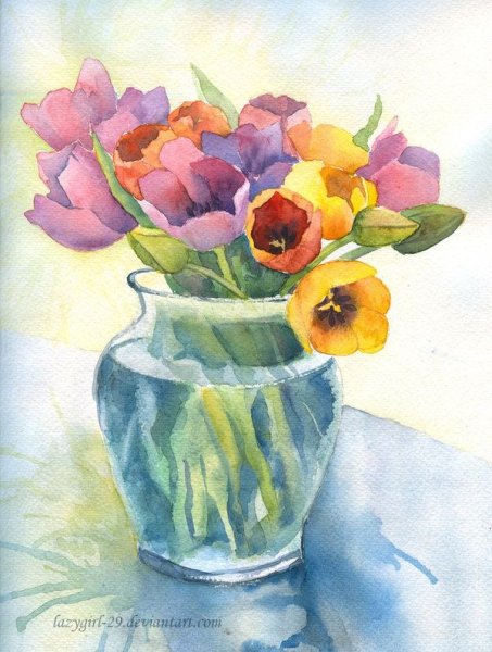 Акварель Соня Эймс тюльпаны