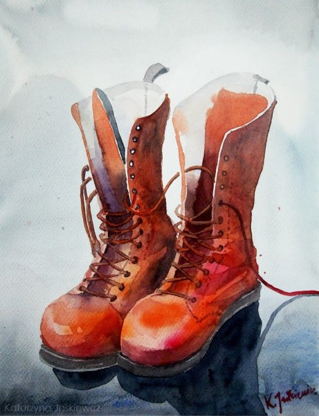 Акварельная живопись ботинки