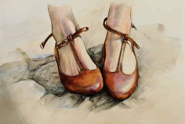 Обувь нарисованная акварелью