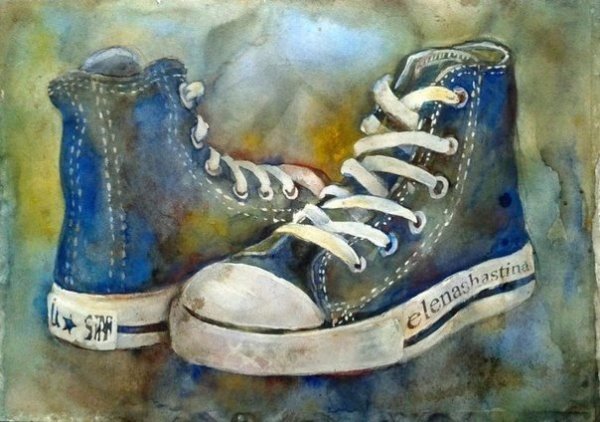 Ботинки рисунок акварелью