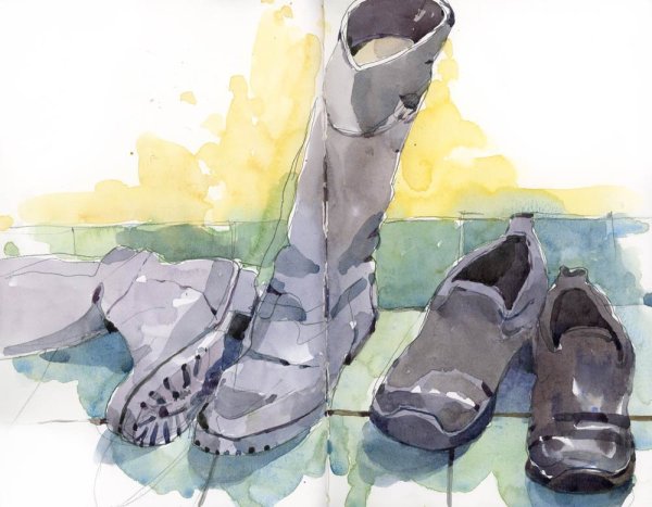 Ботинок набросок акварелью