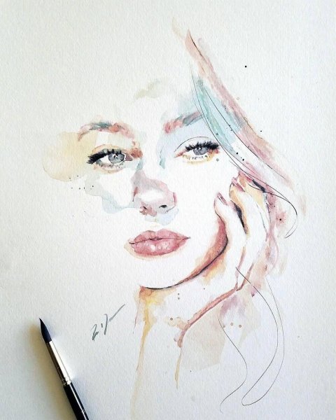 Лицо девушки акварелью