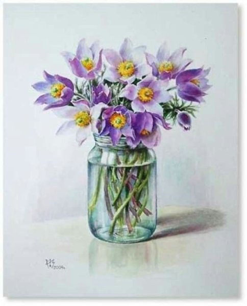 Цветок в стакане акварель