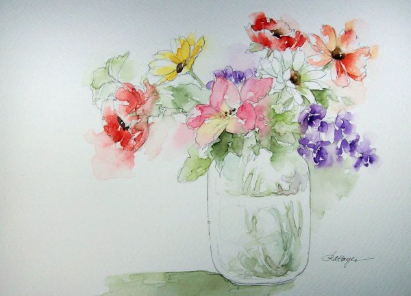 Цветы жасмина акварель