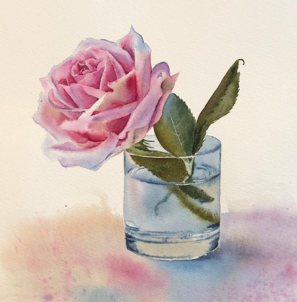 Акварель букет тюльпанов в вазе