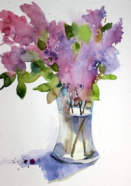 Цветы в вазе акварелью