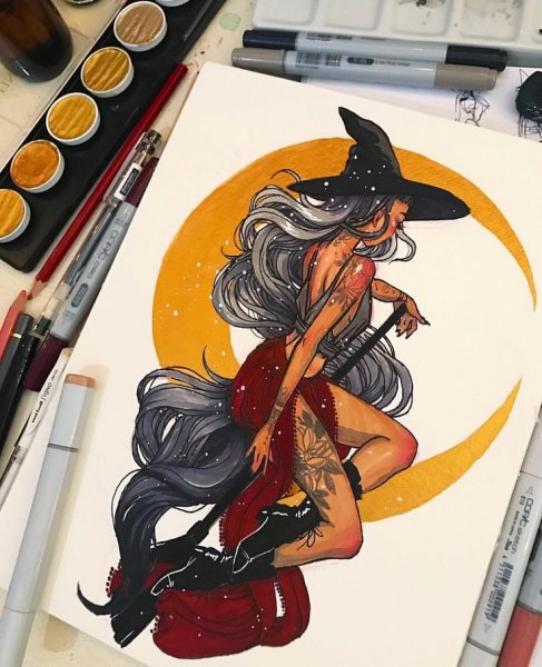 Ведьмочка акварель