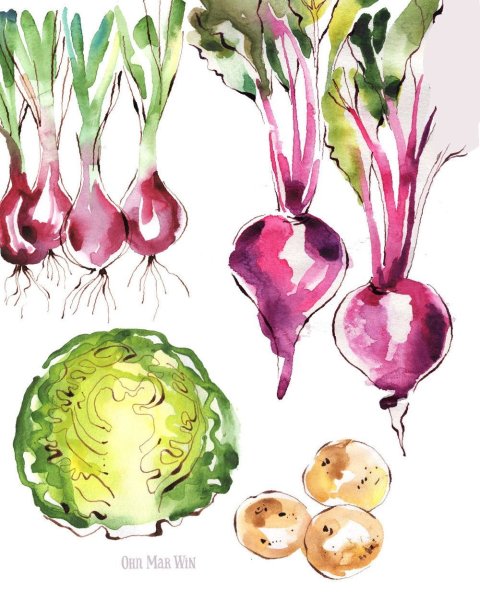Рисование овощей акварелью