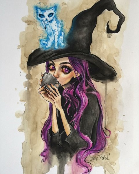 Ведьма акварель иллюстрация